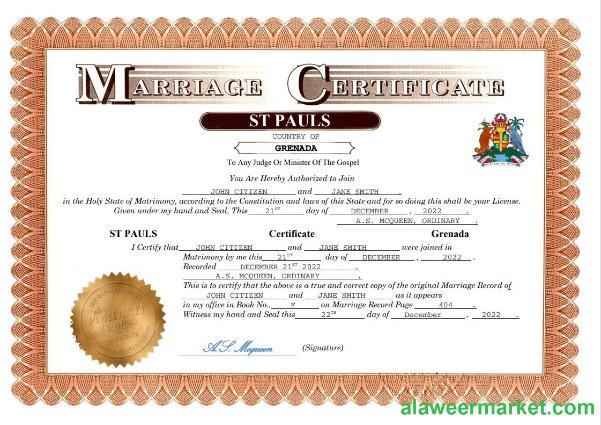 Grenada marriage certificate Word and PDF template